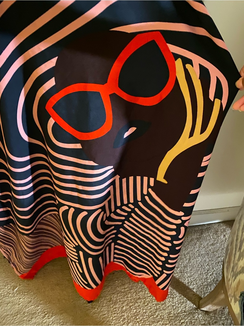 Flowy Striped Kaftan with Bold Face Print - Pink & Black with Red Accents